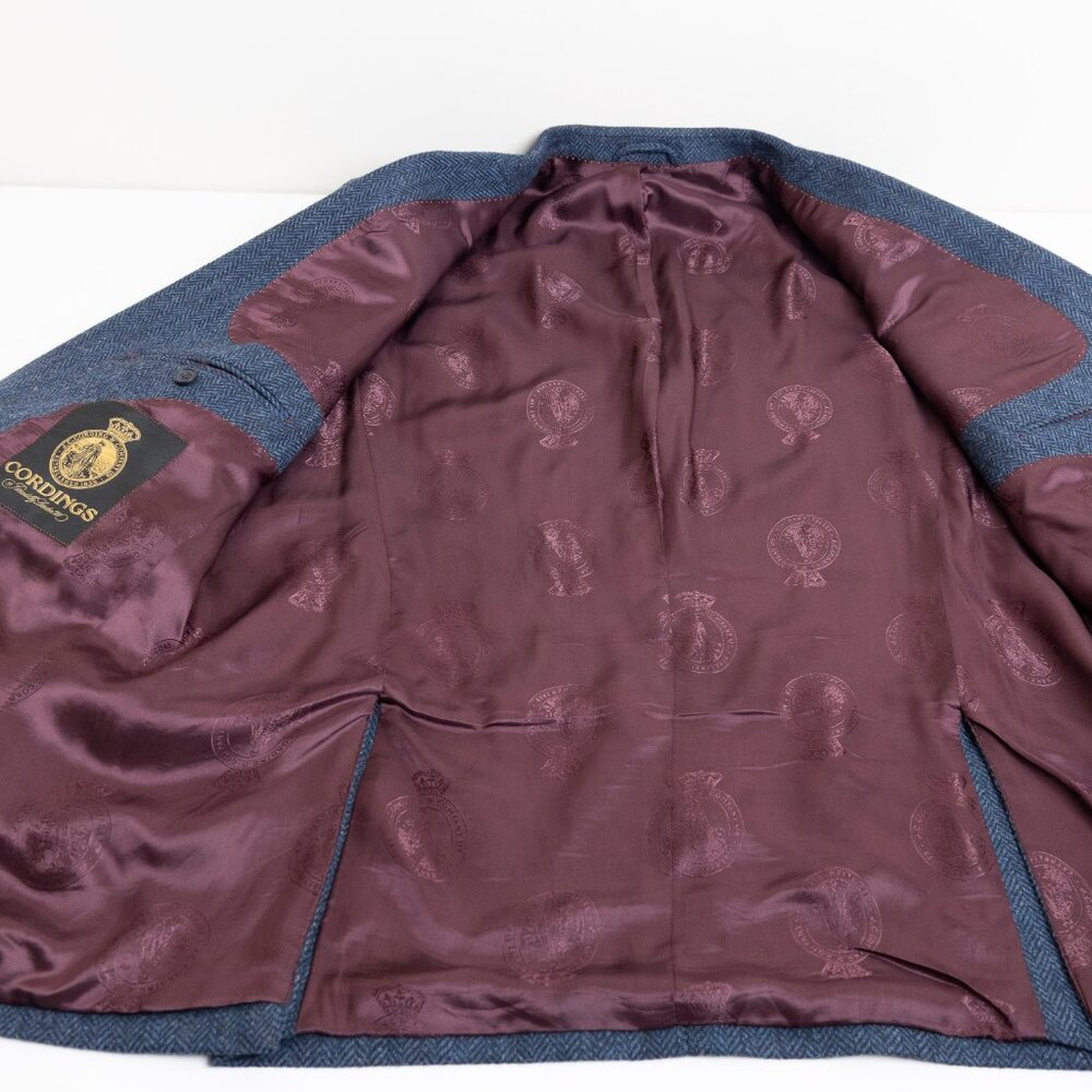 Cordings London Herringbone Tweed Blazer 44R Navy 100% Wool Jacket - Picture 11 of 15